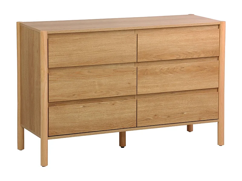 Cómoda con decoración de madera, 6 cajones natural