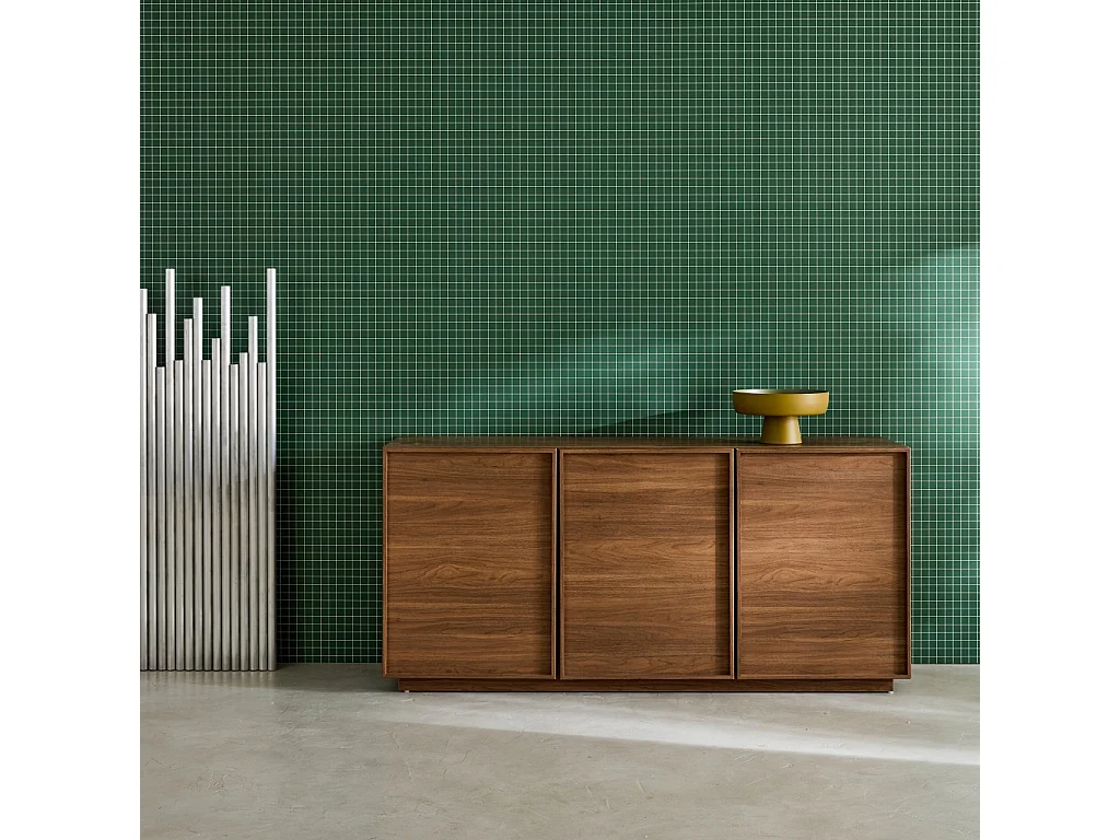 Buffet effet bois 3 portes noyer L 160 x P 43 x H 75cm - Kuba