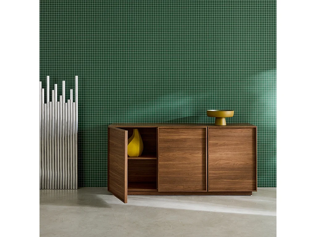 Buffet effet bois 3 portes noyer L 160 x P 43 x H 75cm - Kuba