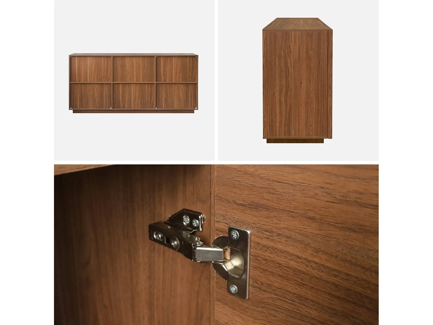 Buffet effet bois 3 portes noyer L 160 x P 43 x H 75cm - Kuba