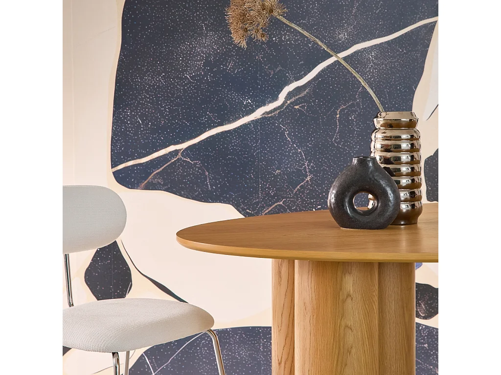 Table à manger ovale bois d'hévéa et placage chêne naturel 8 places 220cm - Leonore