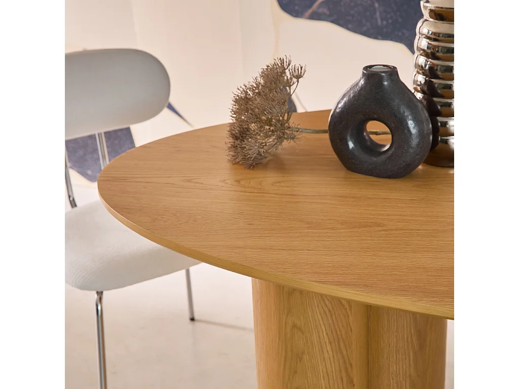 Table à manger ovale bois d'hévéa et placage chêne naturel 8 places 220cm - Leonore