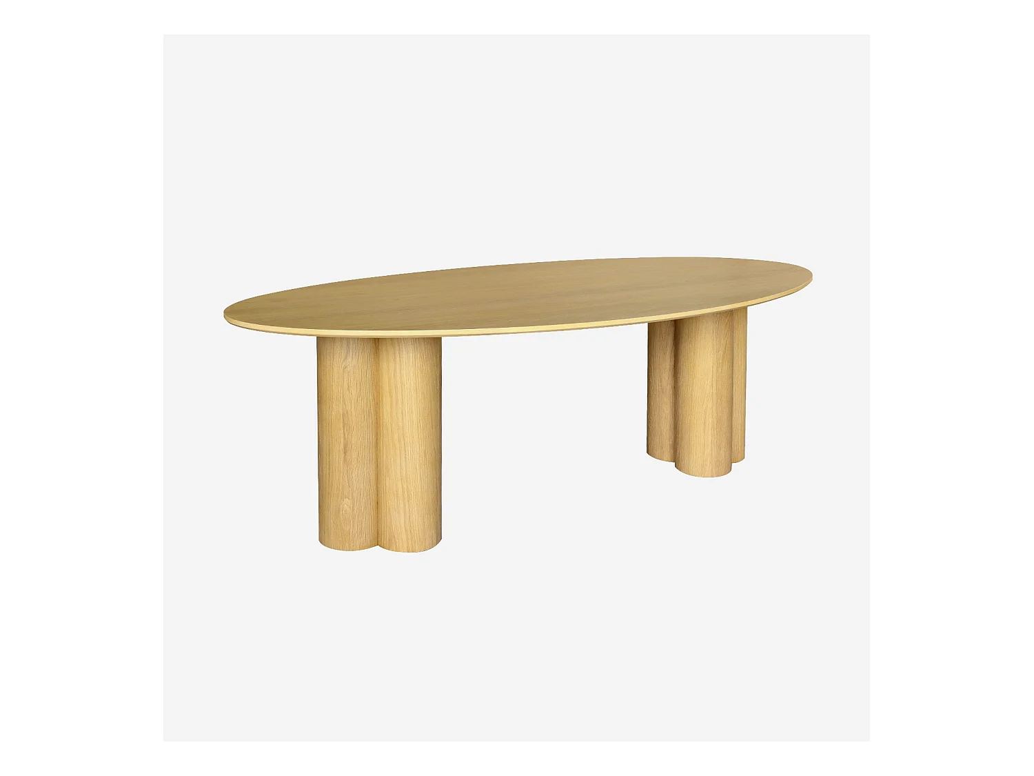 Table à manger ovale bois d'hévéa et placage chêne naturel 8 places 220cm - Leonore