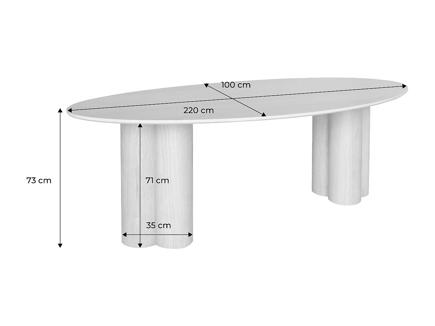 Table à manger ovale bois d'hévéa et placage chêne naturel 8 places 220cm - Leonore