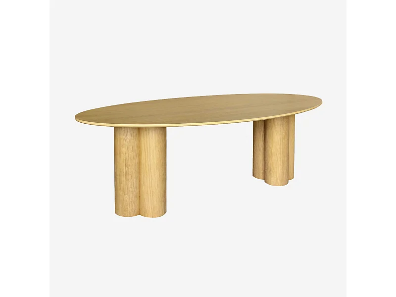 Table à manger ovale bois d'hévéa et placage chêne naturel 8 places 220cm - Leonore