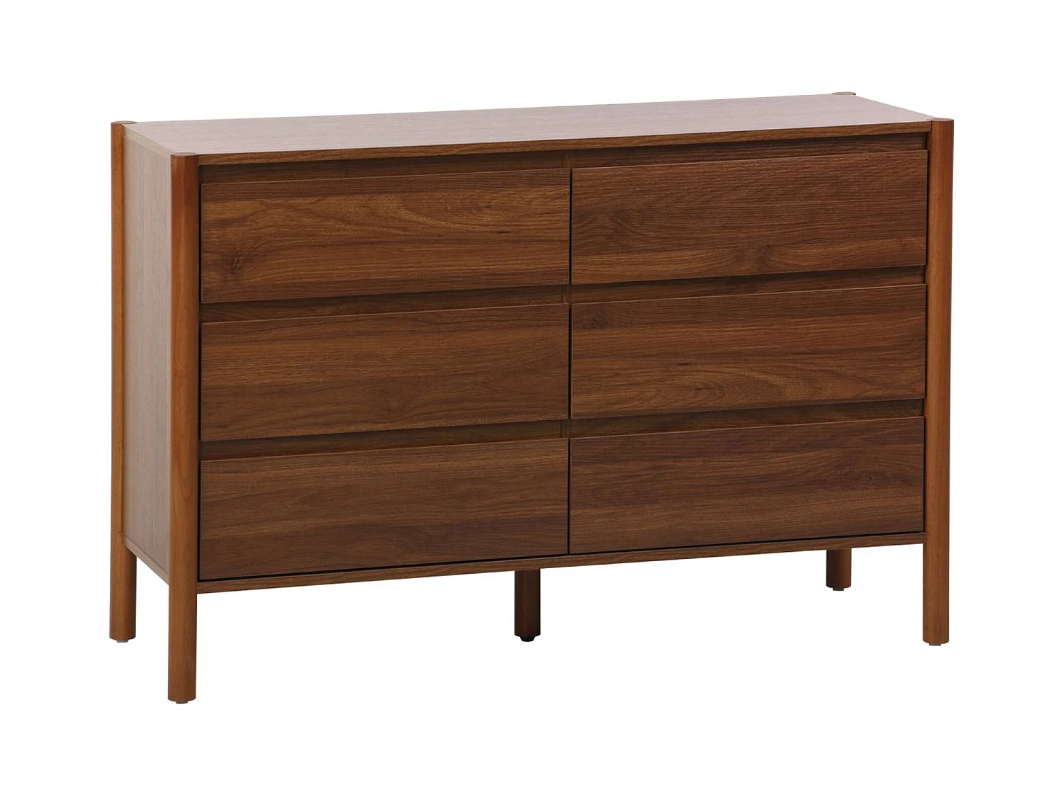 Cómoda con decoración de madera, 6 cajones nogal