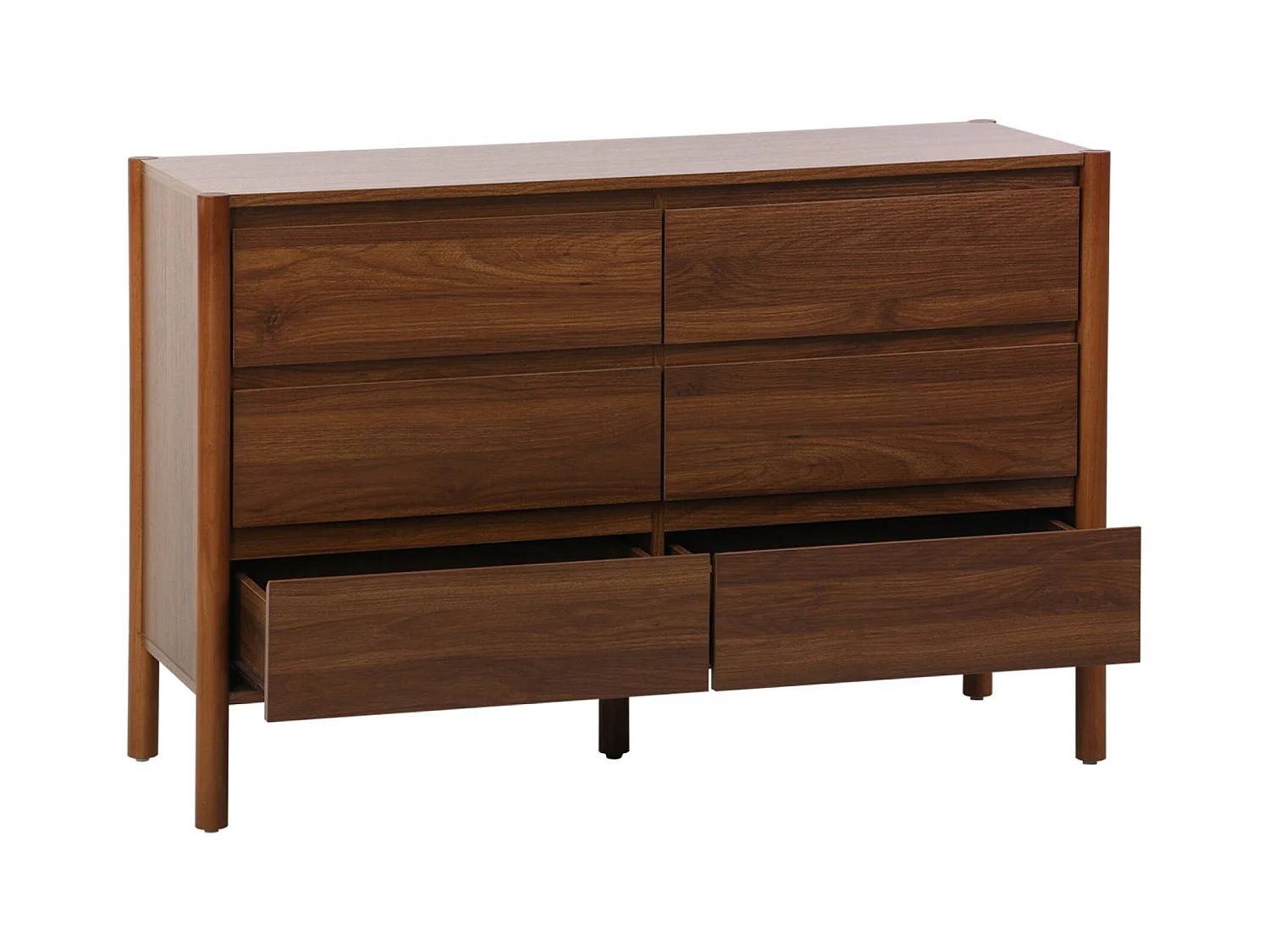 Cómoda con decoración de madera, 6 cajones nogal