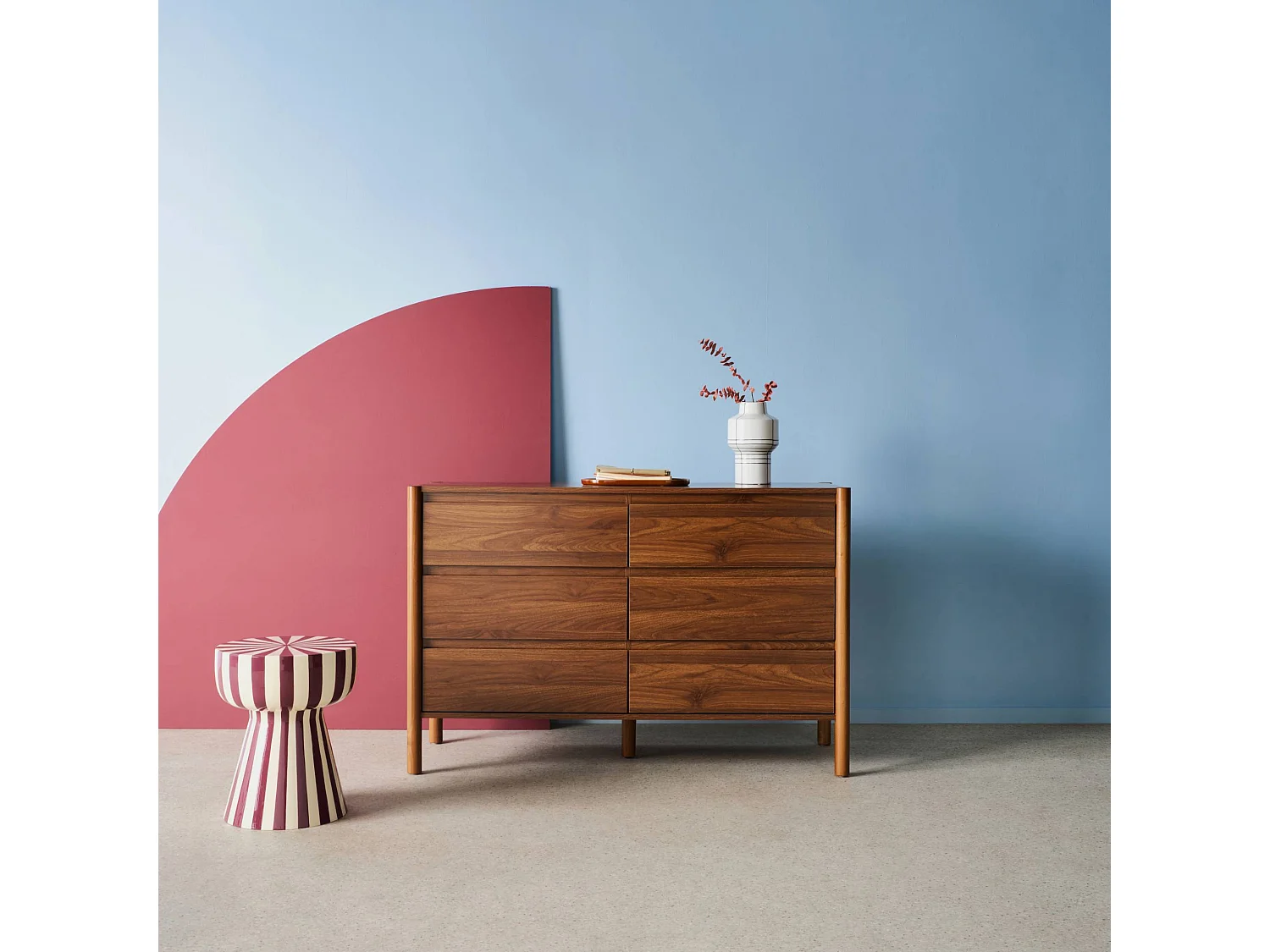 Commode décor bois 6 tiroirs 120cm noyer - 120 x 42 x 78.5 cm - Harmony