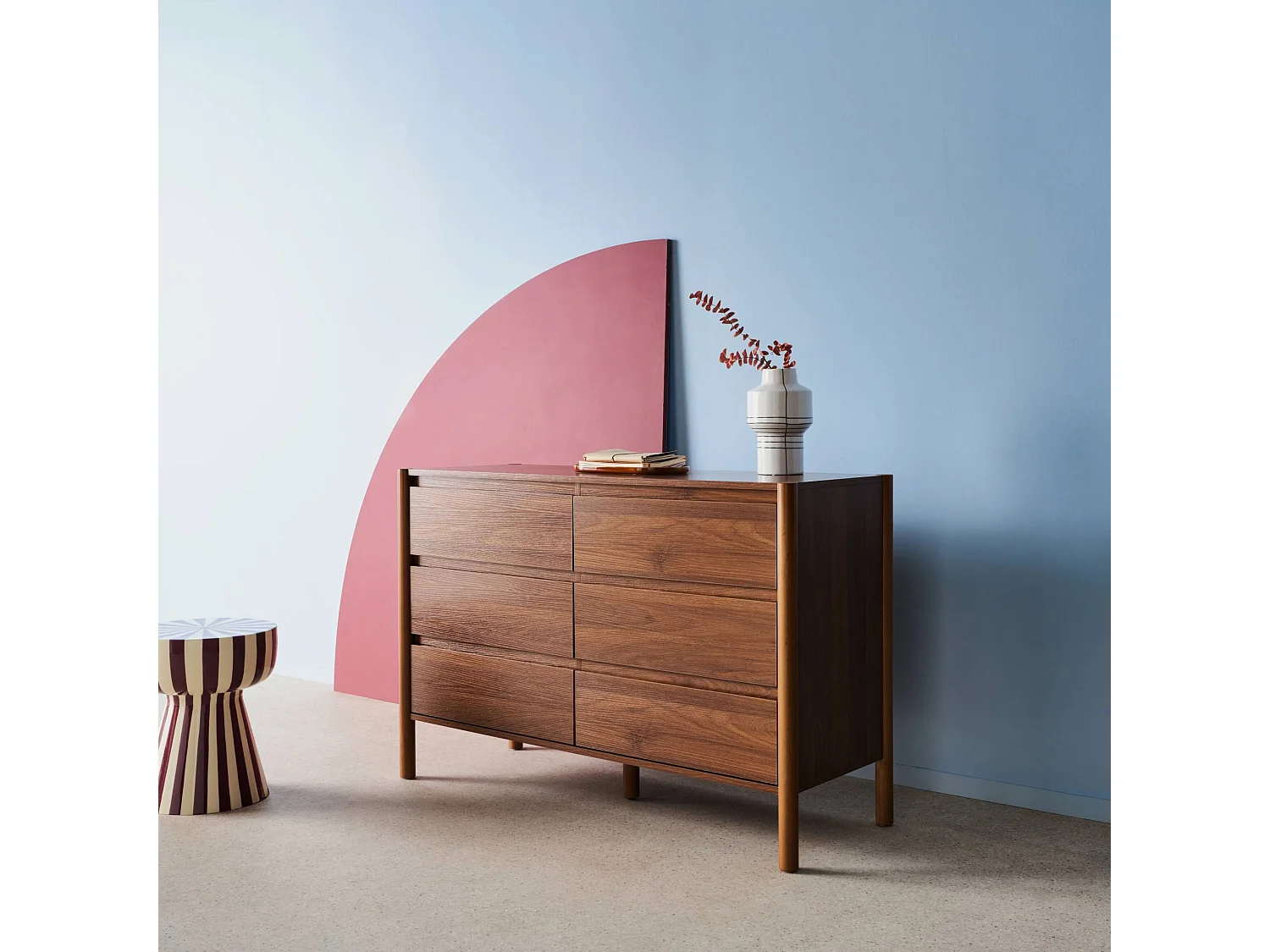 Commode décor bois 6 tiroirs 120cm noyer - 120 x 42 x 78.5 cm - Harmony