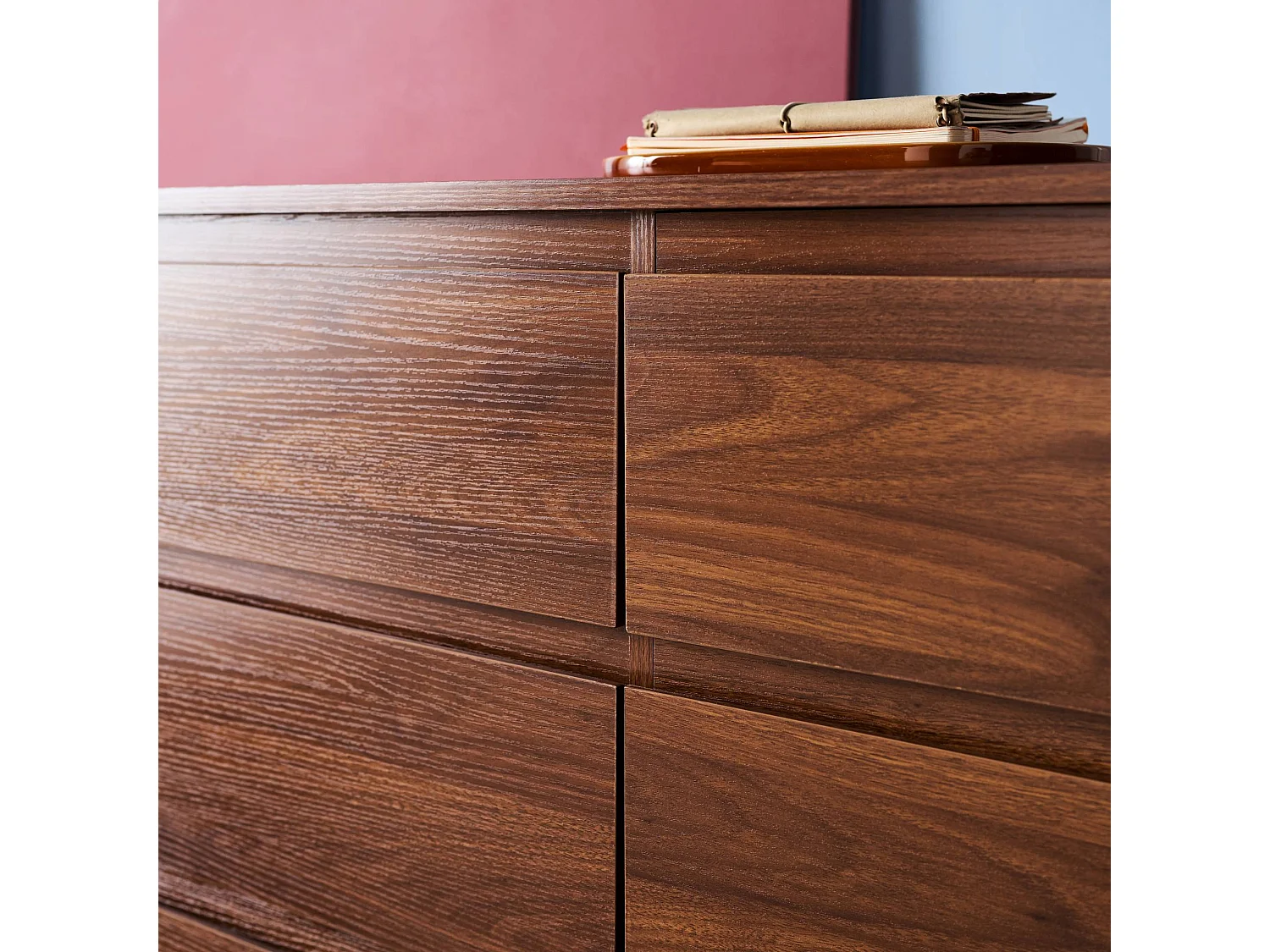 Commode décor bois 6 tiroirs 120cm noyer - 120 x 42 x 78.5 cm - Harmony