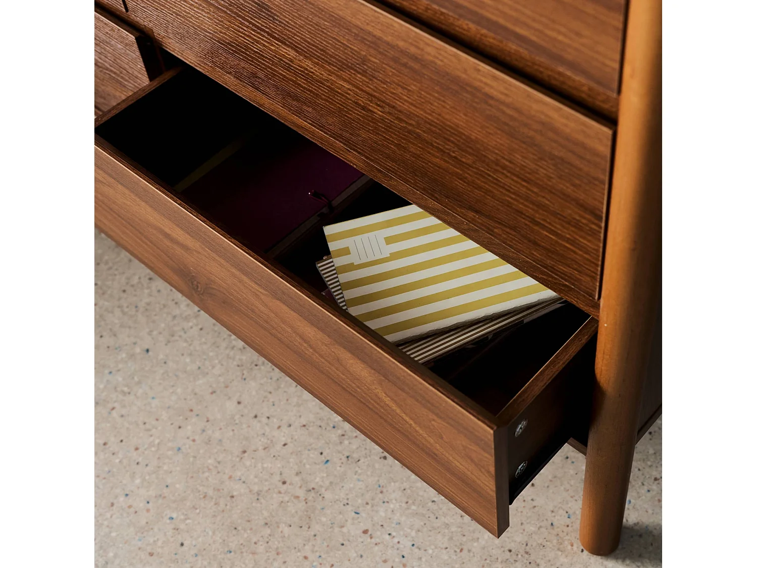 Commode décor bois 6 tiroirs 120cm noyer - 120 x 42 x 78.5 cm - Harmony