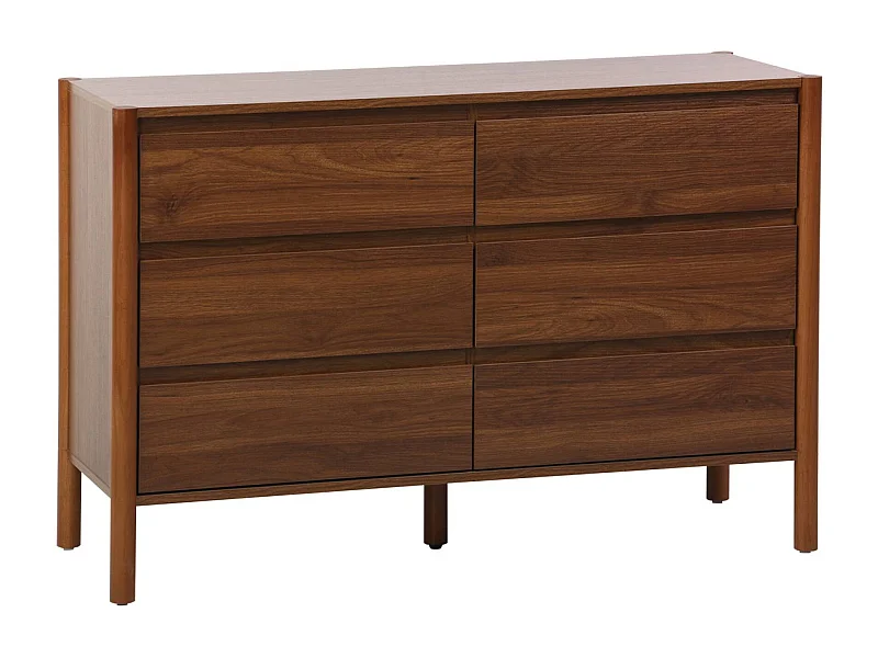 Commode décor bois 6 tiroirs 120cm noyer - 120 x 42 x 78.5 cm - Harmony