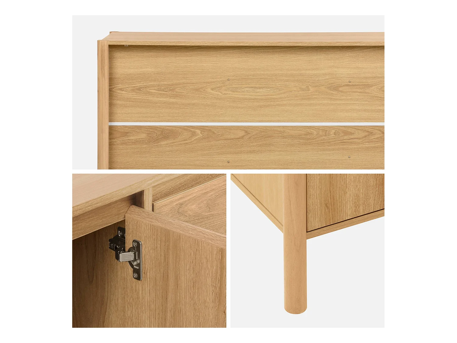 Credenza decorazione legno 3 ante 140cm, marrone naturale