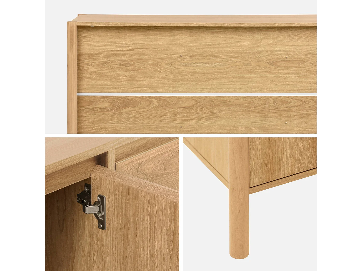 Credenza decorazione legno 3 ante 140cm, marrone naturale