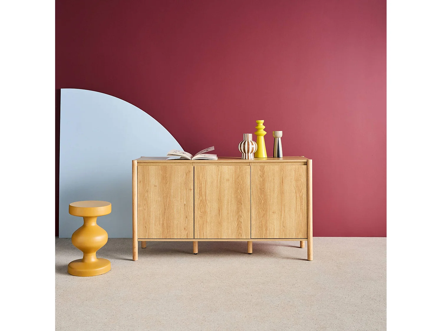 Buffet décor bois 3 portes naturel  - 140 x 42 x 78.5 cm - Harmony