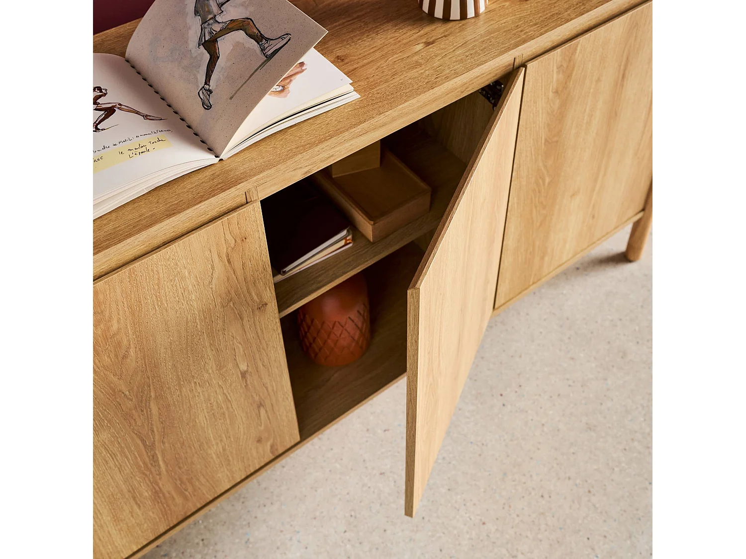 Buffet décor bois 3 portes naturel  - 140 x 42 x 78.5 cm - Harmony