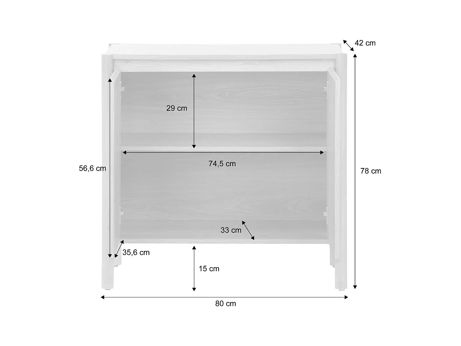 Credenza decorazione legno 2 ante 80cm, marrone naturale