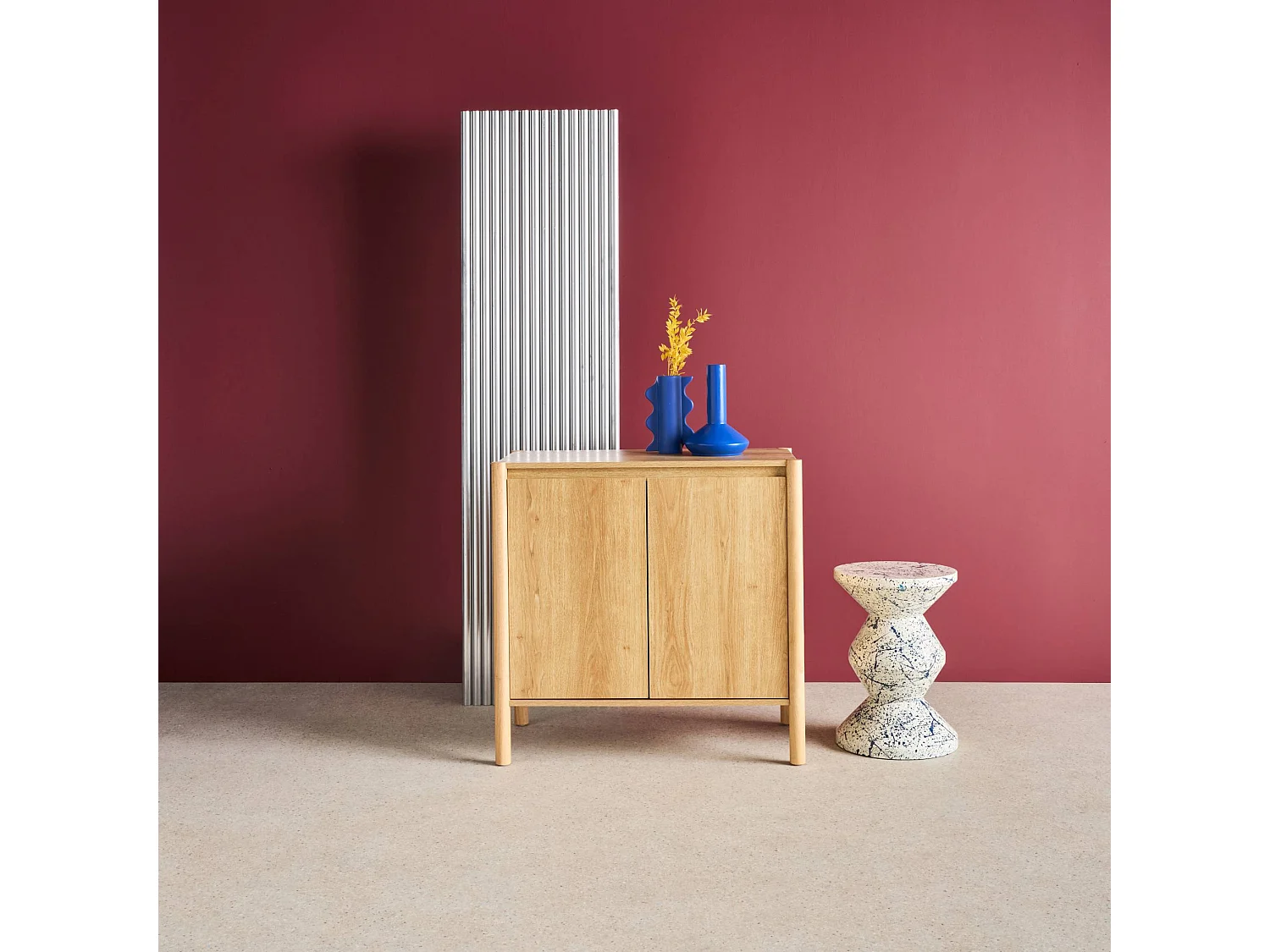 Buffet décor bois 2 portes naturel - 80 x 42 x 78.5 cm - Harmony