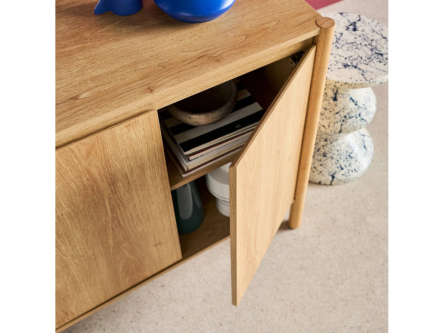 Buffet décor bois 2 portes naturel - 80 x 42 x 78.5 cm - Harmony