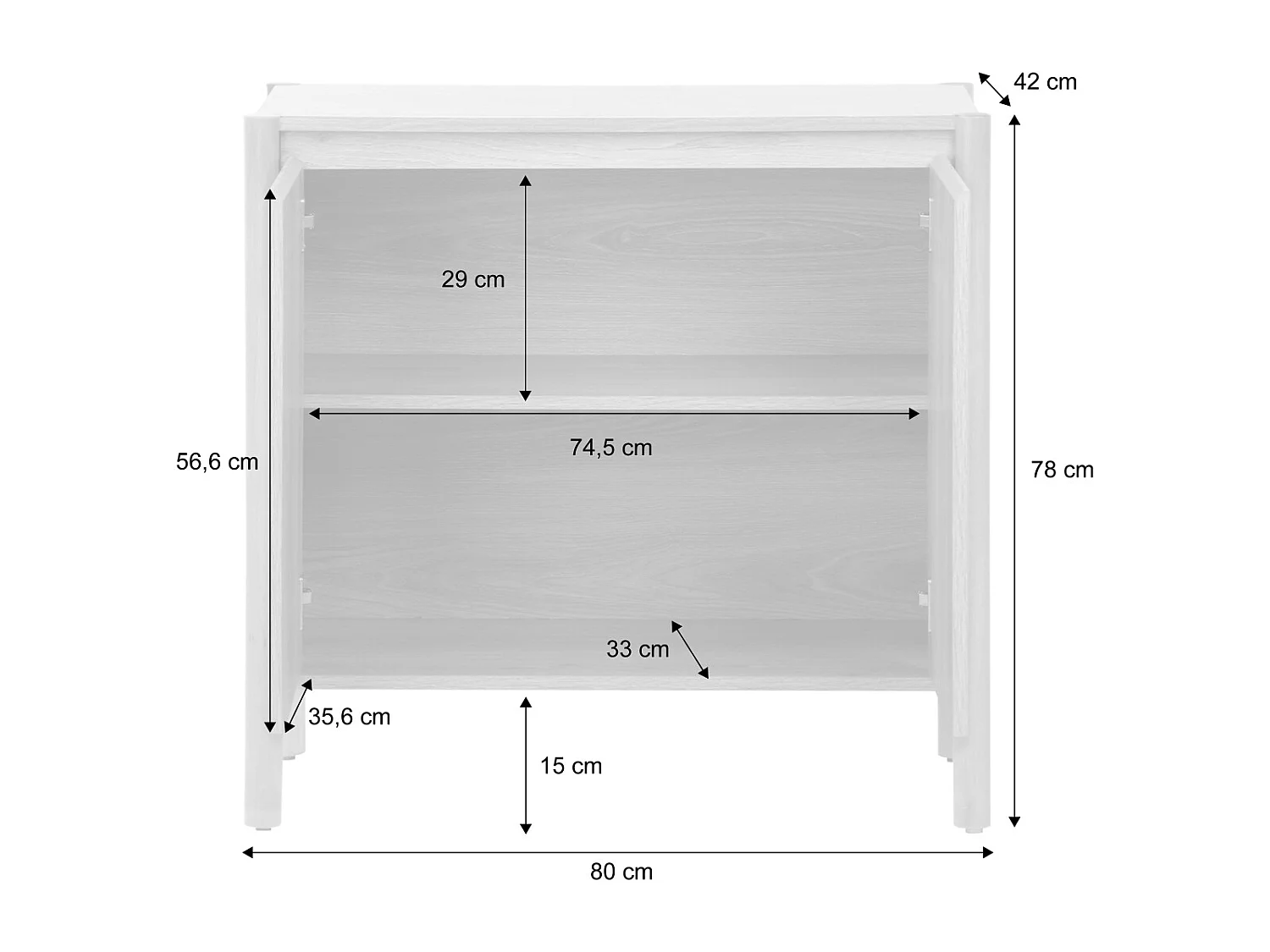 Buffet décor bois 2 portes naturel - 80 x 42 x 78.5 cm - Harmony