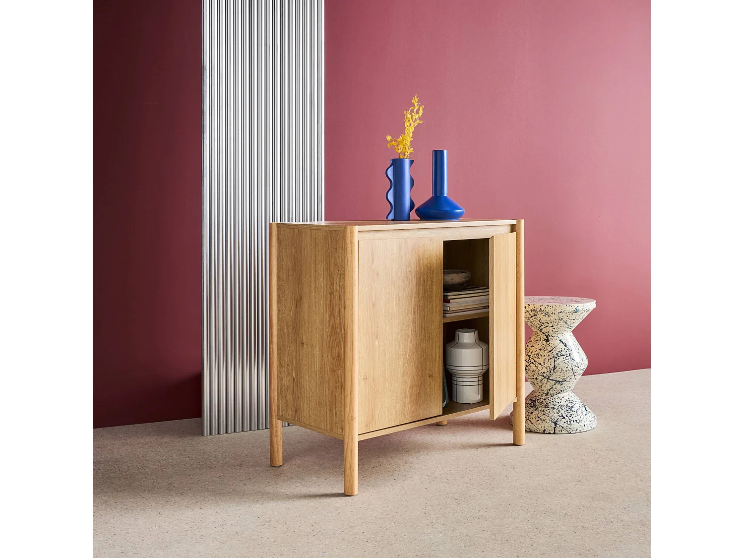 Credenza decorazione legno 2 ante 80cm, Harmony, Marrone naturale, 80x42x78 cm