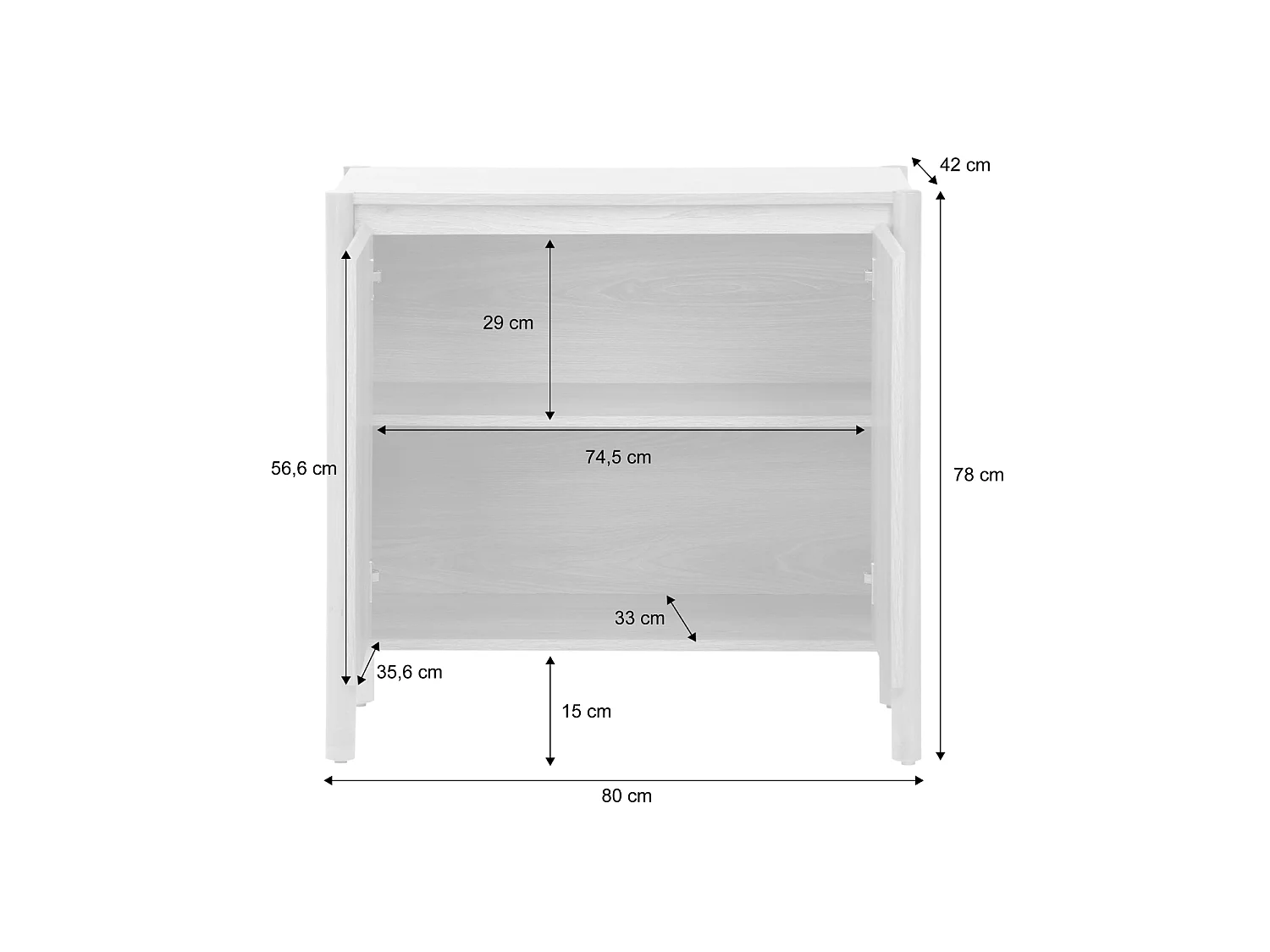 Credenza decorazione legno 2 ante 80cm, Harmony, Marrone naturale, 80x42x78 cm