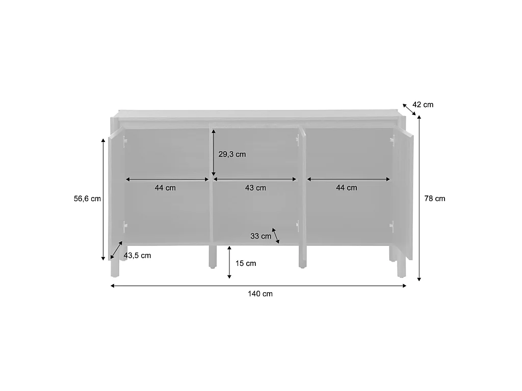 Credenza decorazione legno 3 ante 140cm, Harmony, Noce, 140x42x78 cm