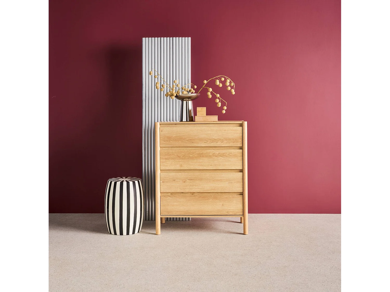 Cassettiera decorativa in legno 4 cassetti, marrone naturale