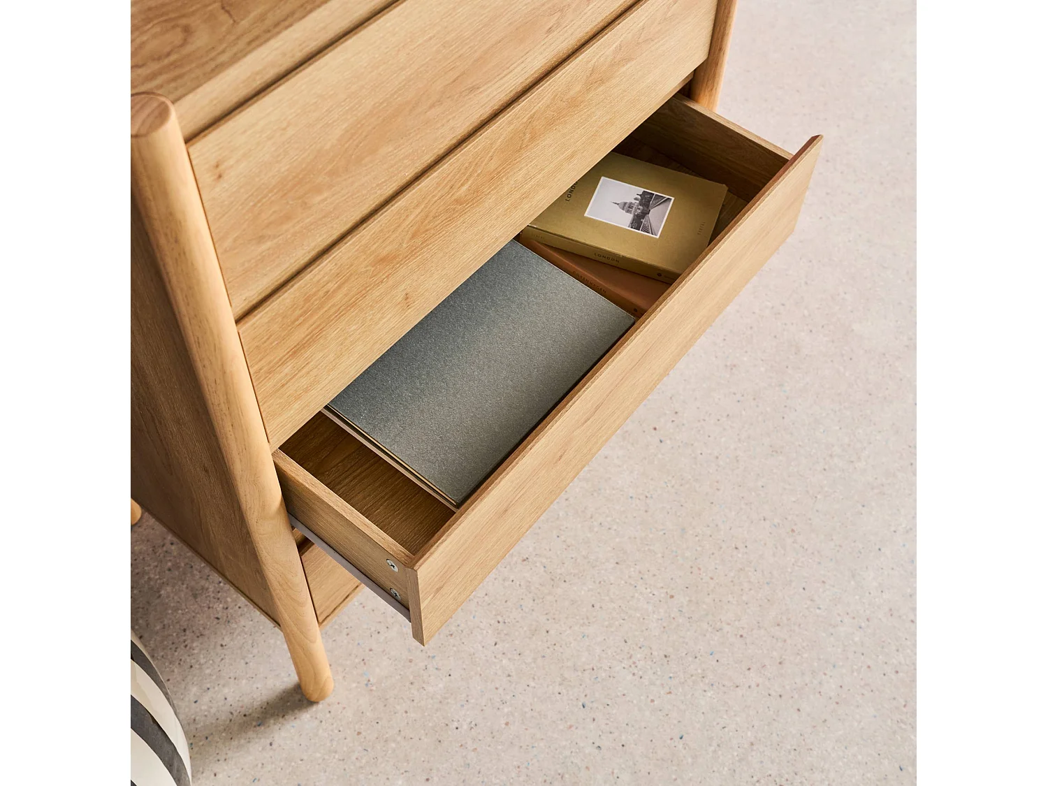 Cassettiera decorativa in legno 4 cassetti, marrone naturale