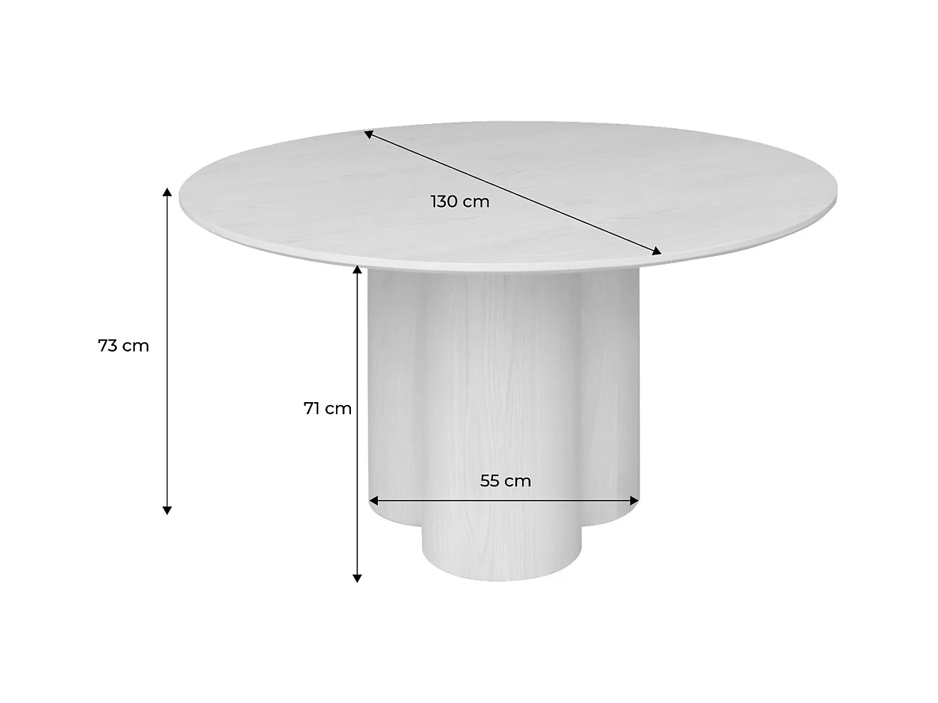 Mesa de comedor redonda de madera de hevea con 4 plazas, 130cm natural
