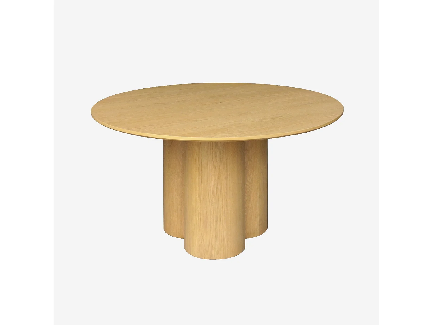 Table à manger ronde bois d'hévéa et placage chêne naturel 4 places 130cm - Leonore