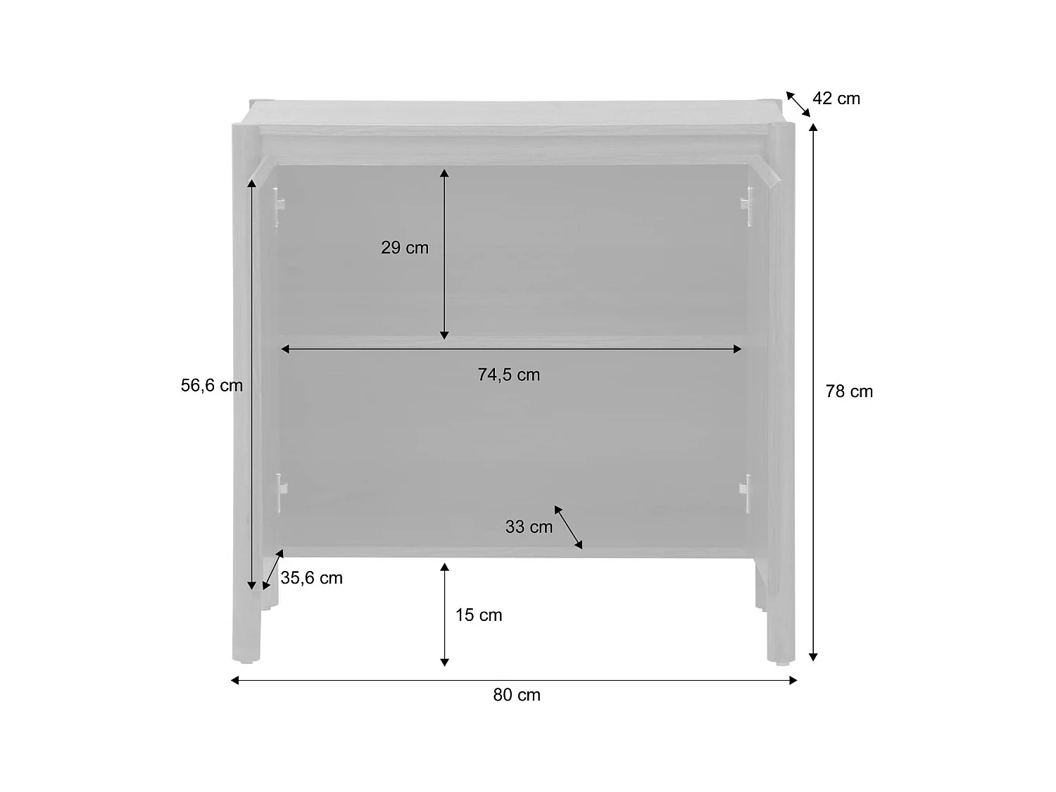 Buffet décor bois 2 portes noyer - 80 x 42 x 78.5 cm - Harmony