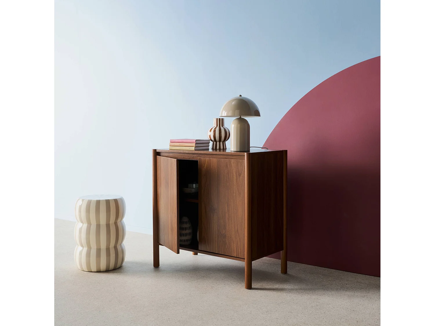 Credenza decorazione legno 2 ante 80cm, marrone