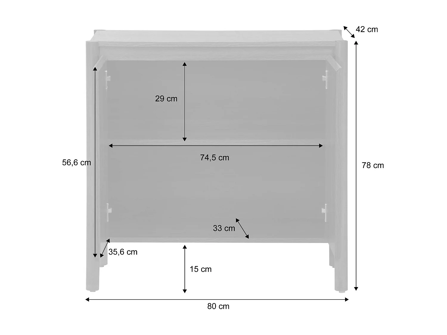 Credenza decorazione legno 2 ante 80cm, marrone