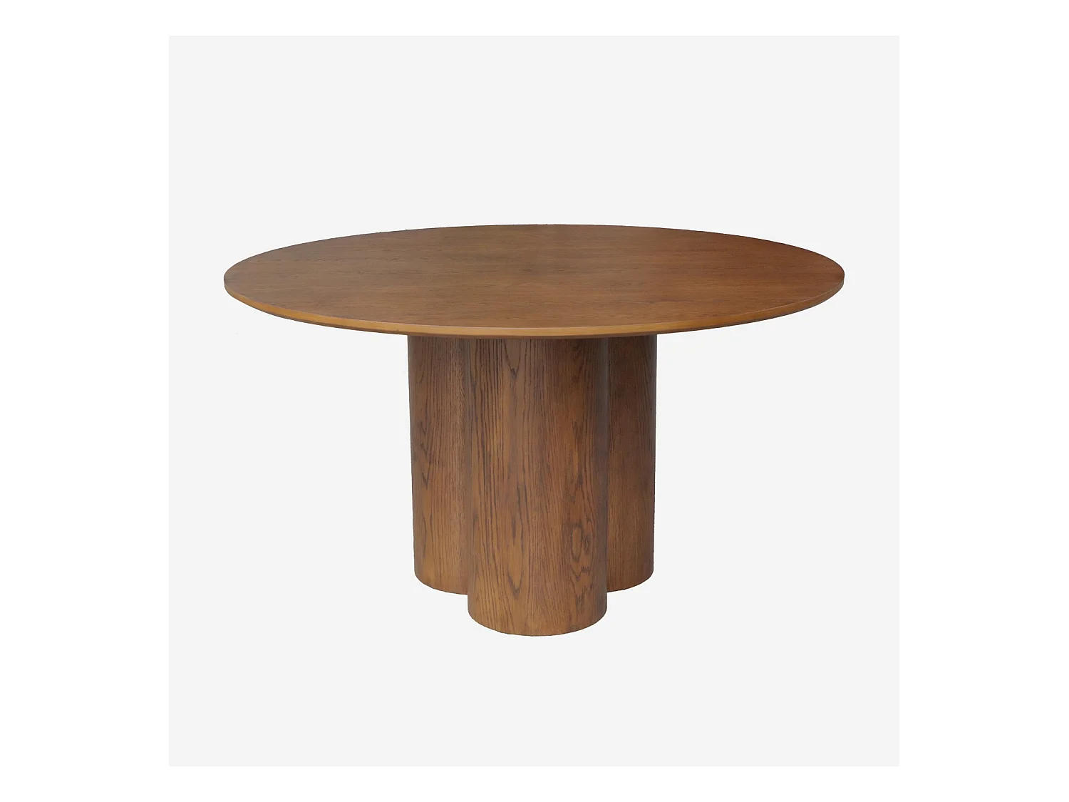 Table à manger ronde bois d'hévéa et placage chêne noyer 4 places 130cm - Leonore
