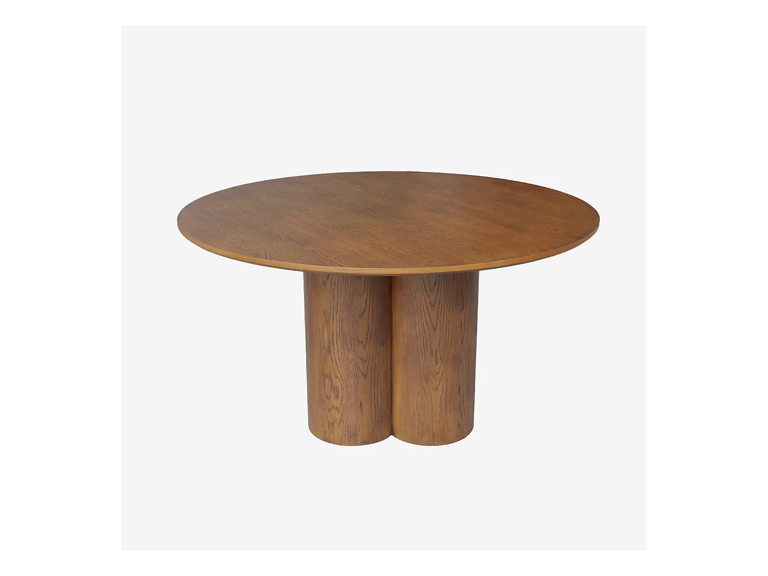 Table à manger ronde bois d'hévéa et placage chêne noyer 4 places 130cm - Leonore