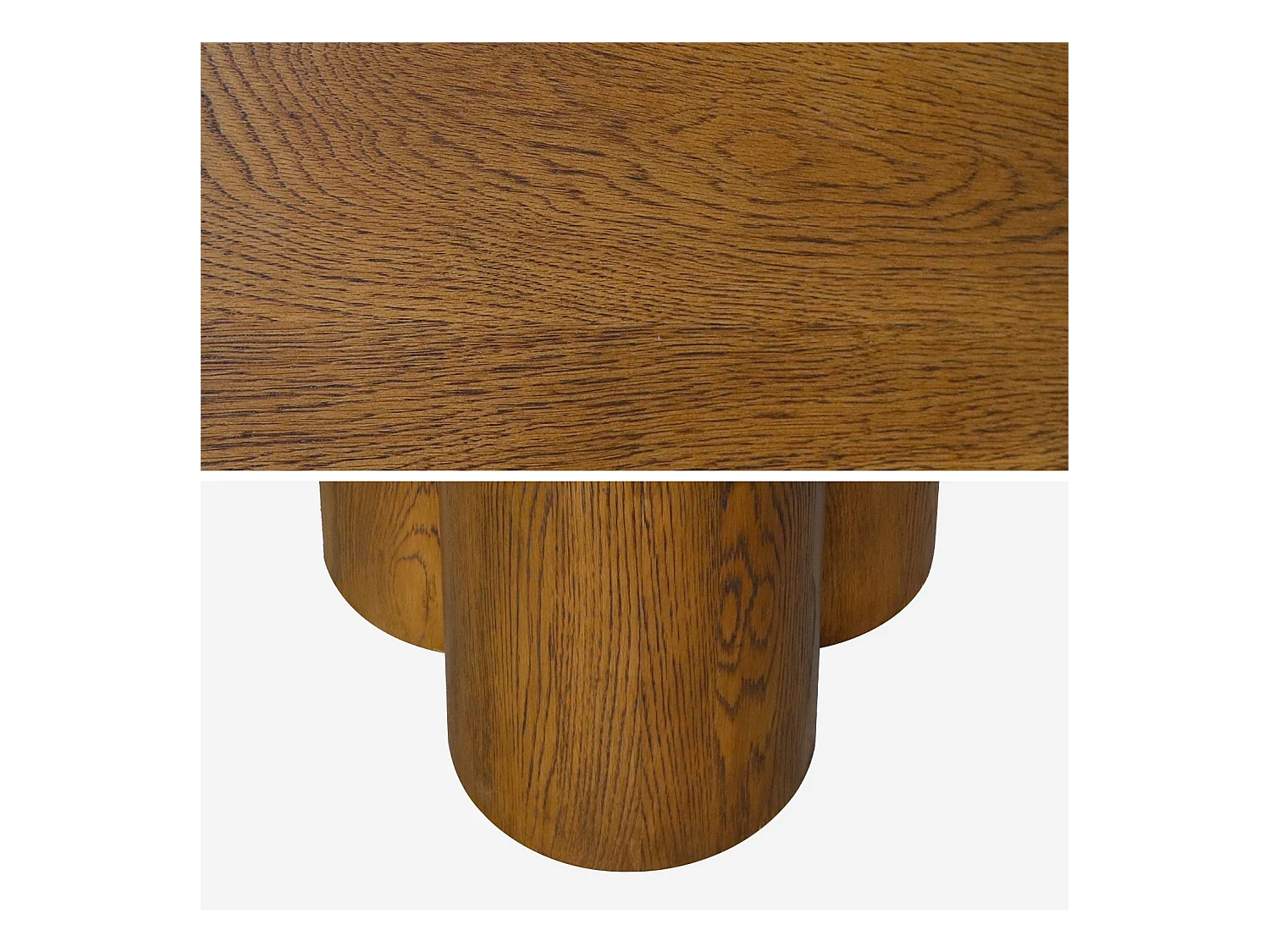 Table à manger ronde bois d'hévéa et placage chêne noyer 4 places 130cm - Leonore