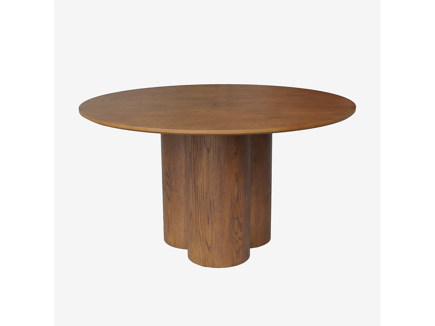 Table à manger ronde bois d'hévéa et placage chêne noyer 4 places 130cm - Leonore