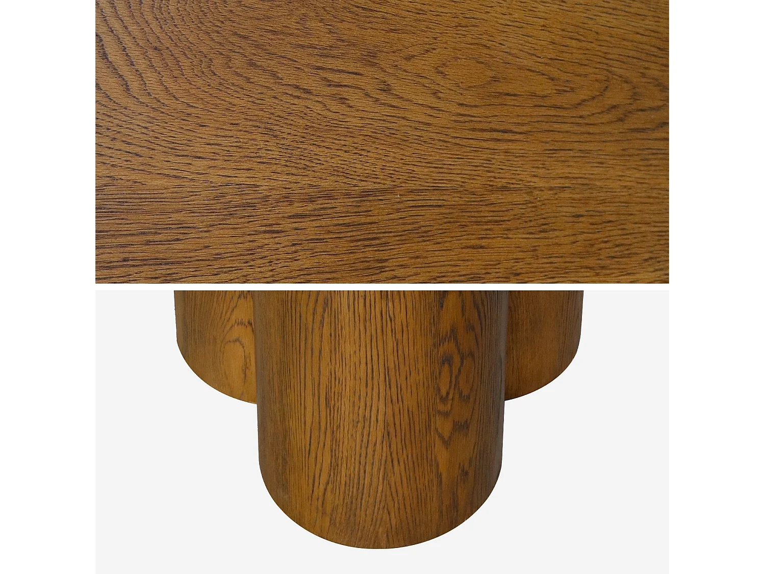 Table à manger ronde bois d'hévéa et placage chêne noyer 4 places 130cm - Leonore