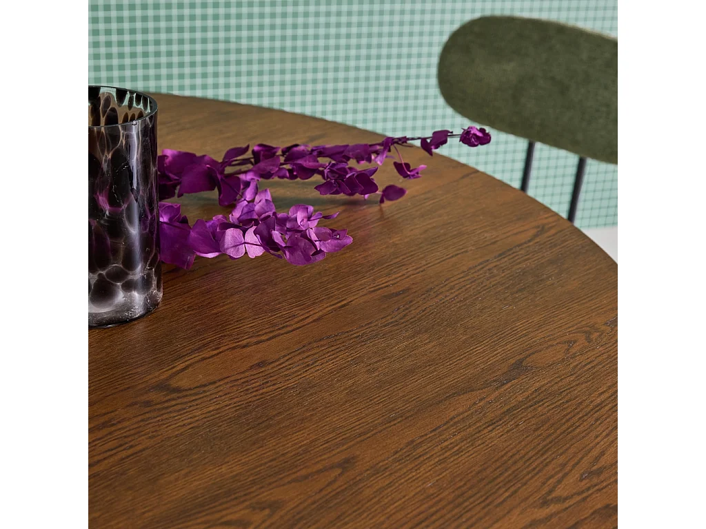 Table à manger ronde bois d'hévéa et placage chêne noyer 4 places 130cm - Leonore