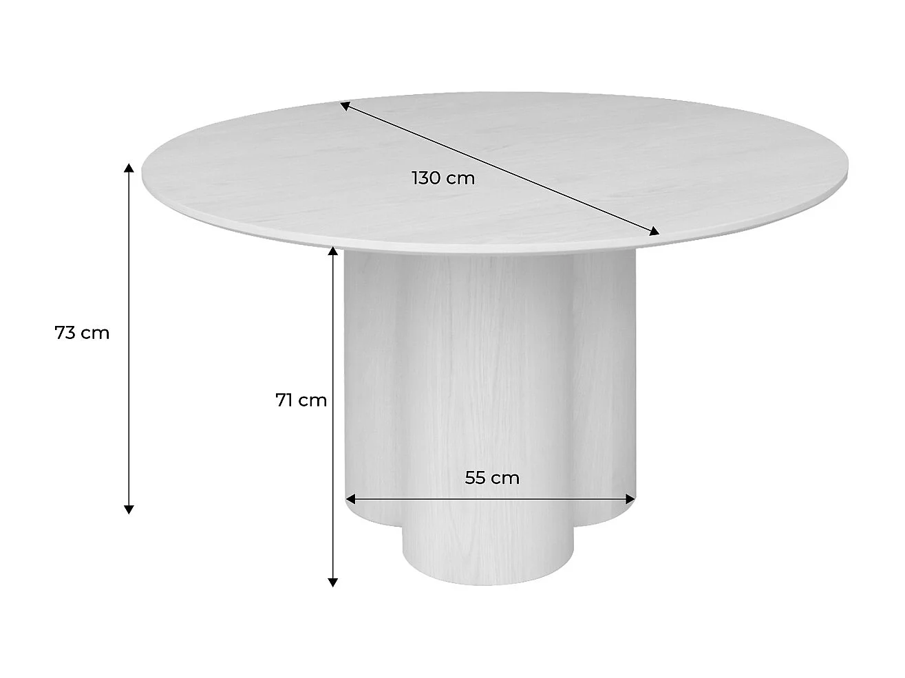 Table à manger ronde bois d'hévéa et placage chêne noyer 4 places 130cm - Leonore