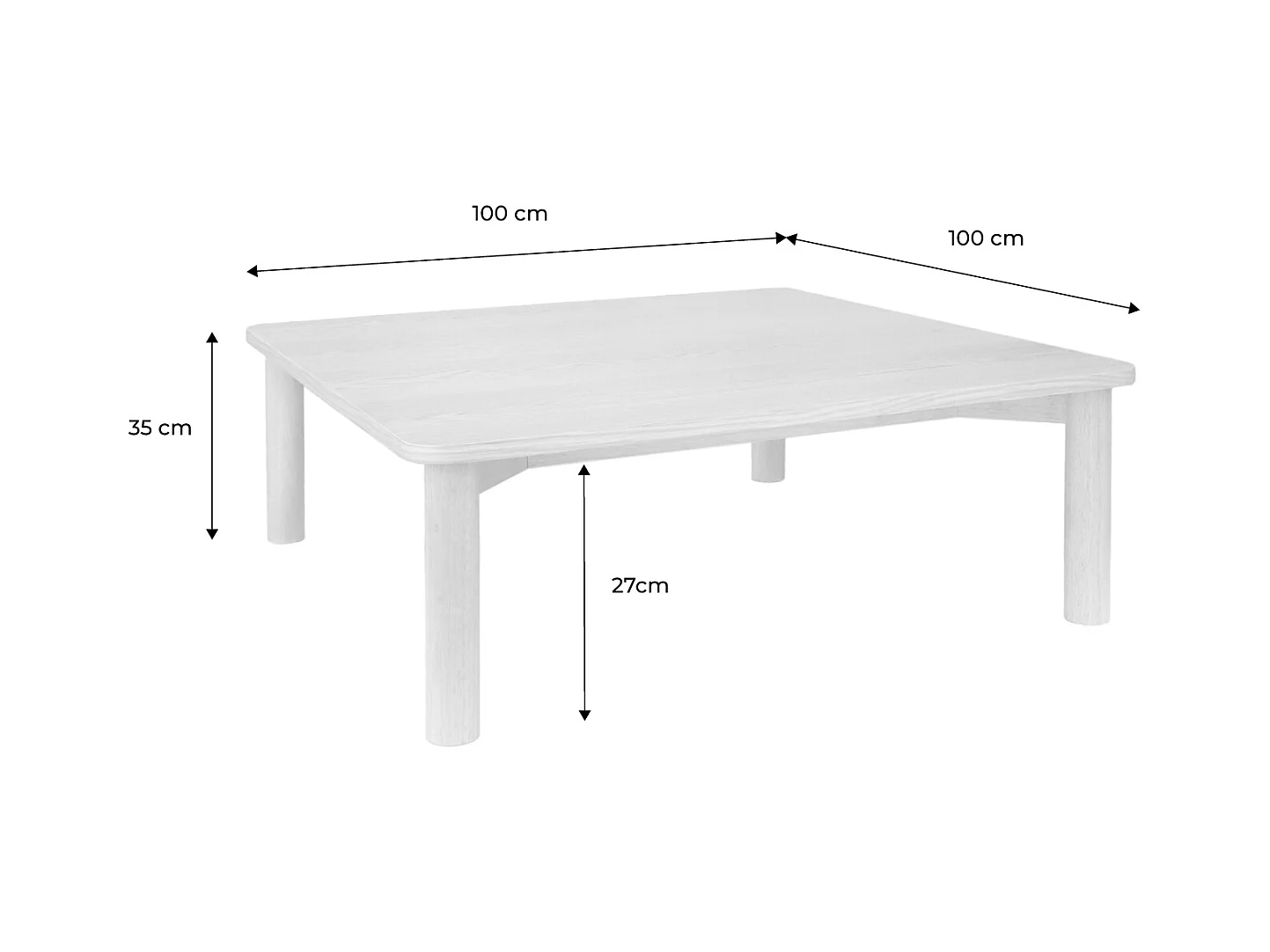 Mesa de centro cuadrada de madera de hevea con chapa de roble natural