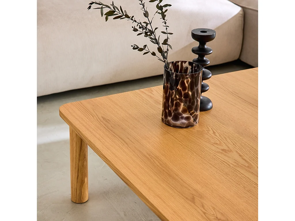Table basse carrée bois d'hévéa placage chêne naturel - 100 x 100 x 35 cm - Solène