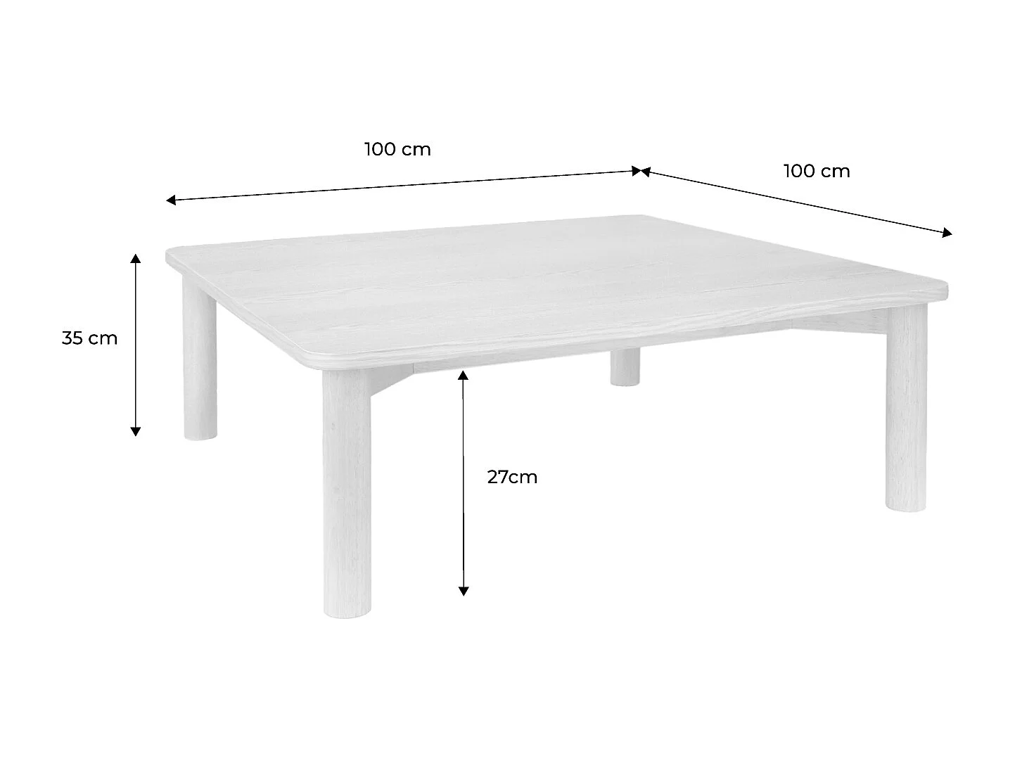 Table basse carrée bois d'hévéa placage chêne naturel - 100 x 100 x 35 cm - Solène