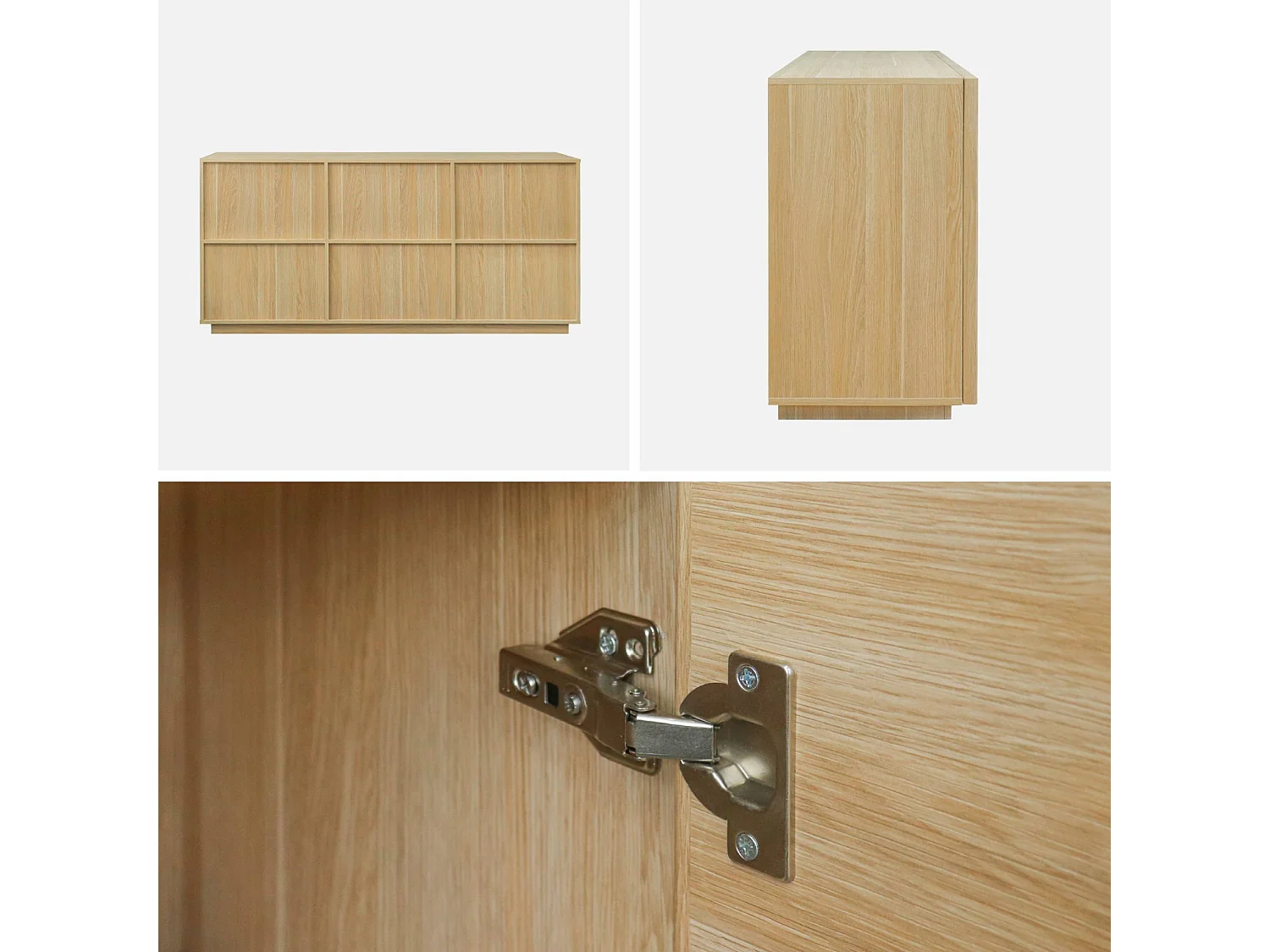 Aparador efecto madera 3 puertas, 160cm, Natural