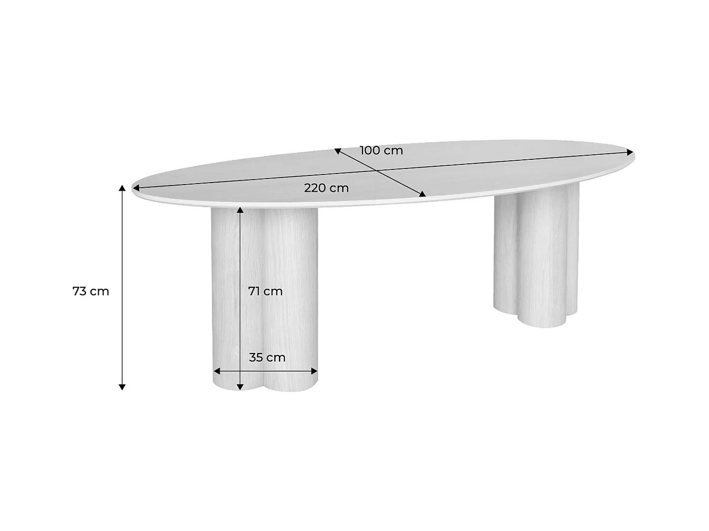 Table à manger ovale bois d'hévéa et placage chêne noir 8 places 220cm - Leonore