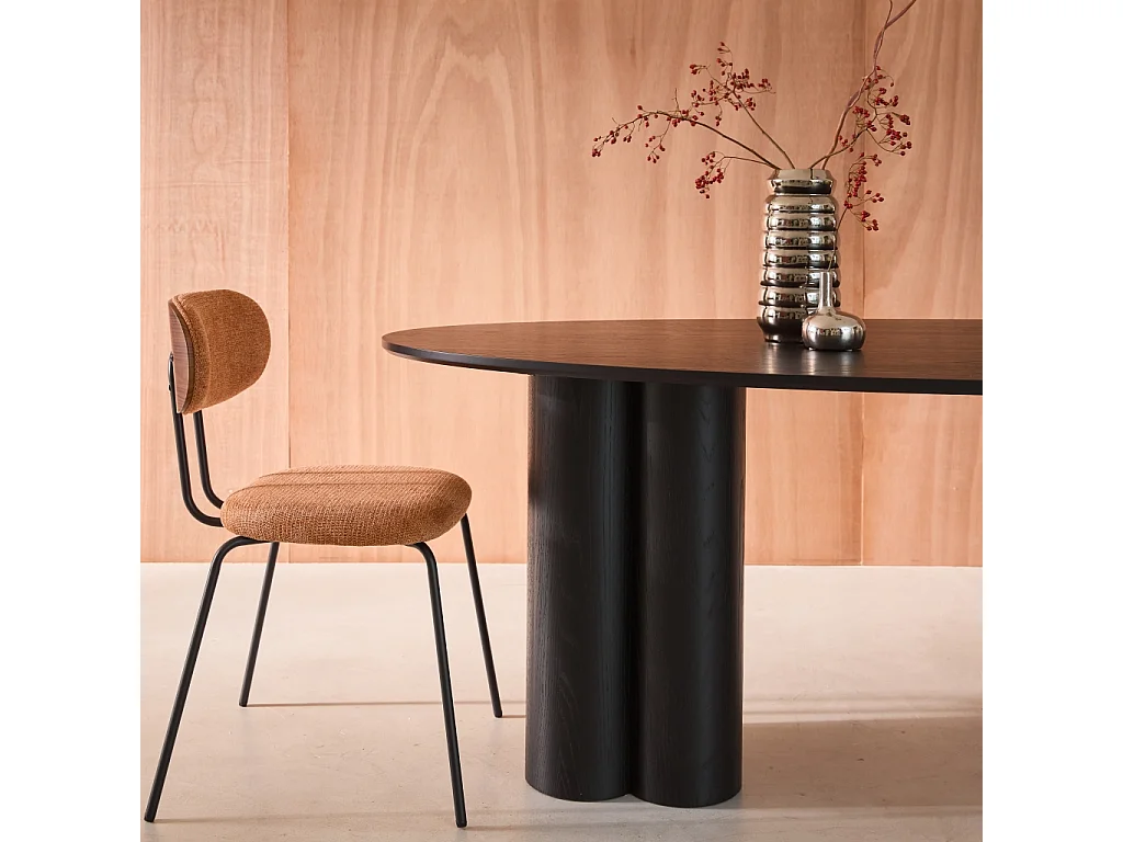 Table à manger ovale bois d'hévéa et placage chêne noir 8 places 220cm - Leonore