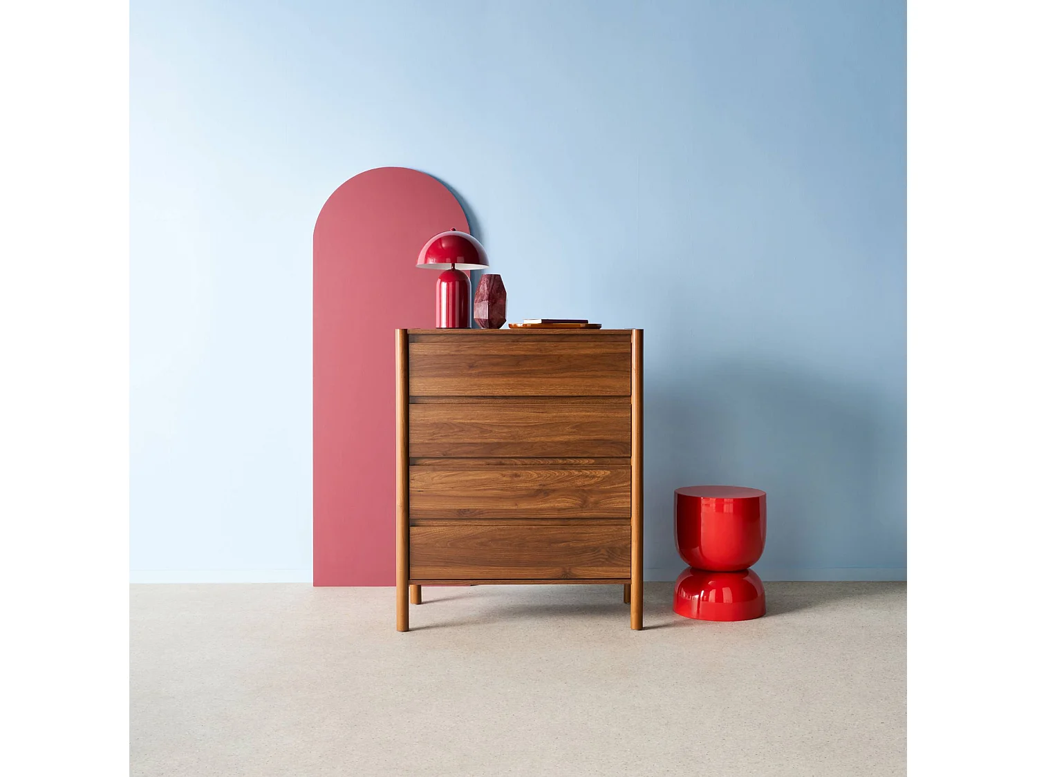 Commode décor bois 4 tiroirs noyer 80cm - 80 x 40 x 98 cm - Harmony