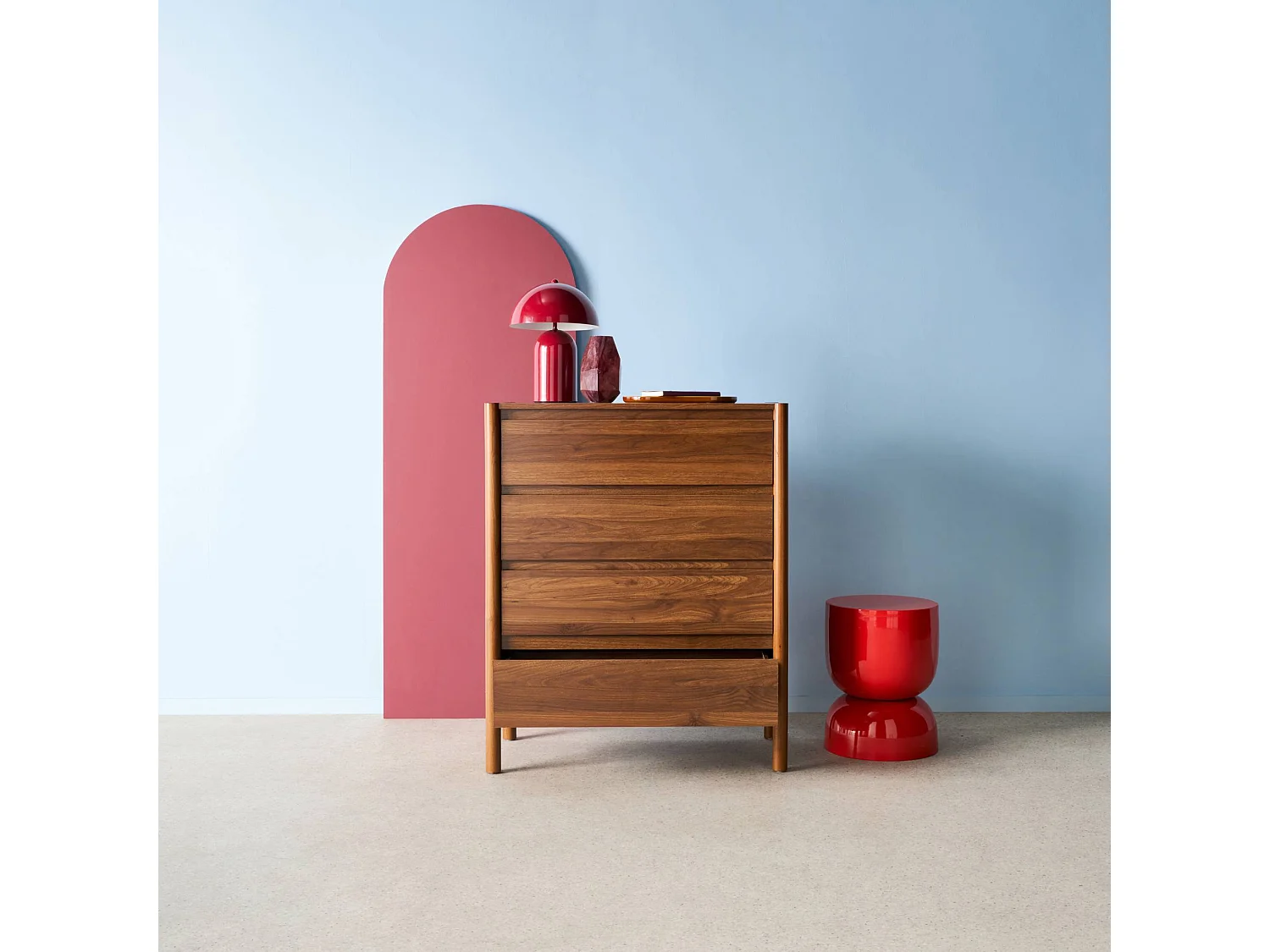 Commode décor bois 4 tiroirs noyer 80cm - 80 x 40 x 98 cm - Harmony