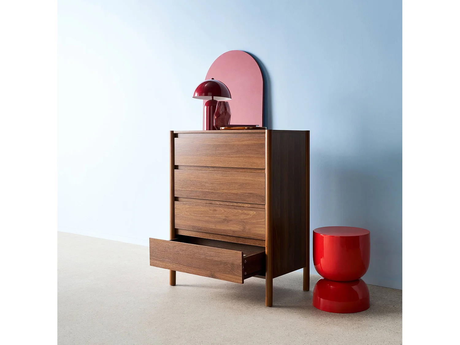 Commode décor bois 4 tiroirs noyer 80cm - 80 x 40 x 98 cm - Harmony